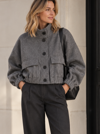 Zenggi Amsterdam Zenggi Recycled Wool Crop Bomber Jacket dark grey melange