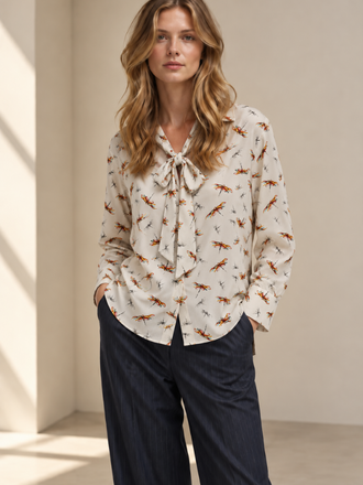0039 Italy 0039 Italy Odetta Cuff Blouse met Strik Libelle Print