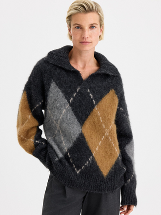 Filippa K Filippa K Alpaca Check Sweater grey melange