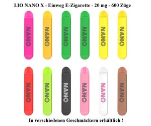 LIO NANO X - Einweg E-Zigarette - 20 mg - 600 Züge - ABVERKAUF ! 