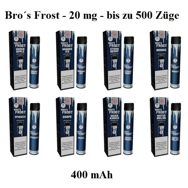 The Bros Frost The Bros Frost - Einweg E-Zigarette - 20 mg - 500 Züge - Mit Steuerbanderole - ABVERKAUF !