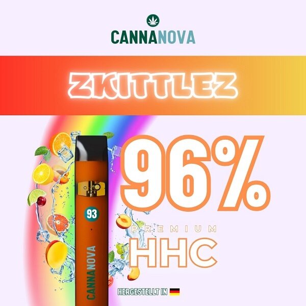 Cannanova Cannanova - Skittlezz - HHC Vape - 96 % HHC | bis 600 Züge - 1 ml - Mit Steuerbanderole