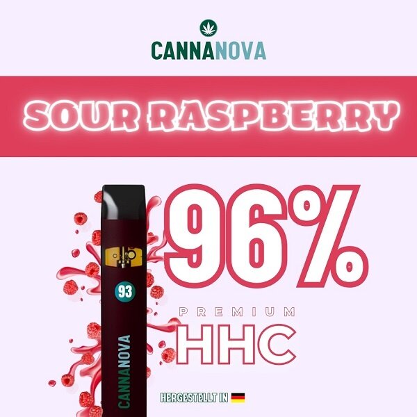 Cannanova Cannanova - Sour Raspberry - HHC Vape - 96 % HHC | bis 600 Züge - 1 ml - Mit Steuerbanderole