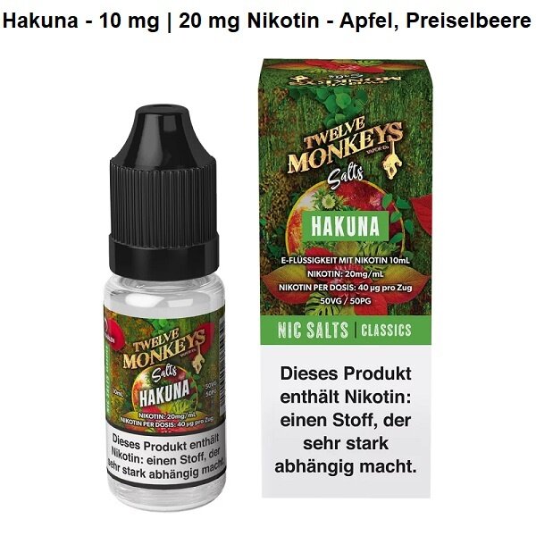 Twelve Monkeys Twelve Monkeys - Hakuna - Nikotinsalz Liquid 10 mg | 20 mg - 10 ml - Mit Steuerbanderole