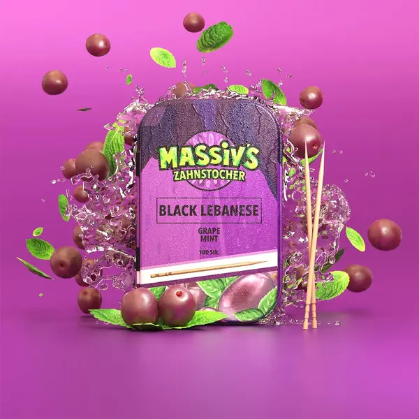 Almassiva Massiv's Zahnstocher (100 Stück) mit Geschmack - Black Lebanese  (Grape Mint)