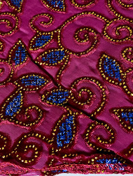Fringescarf burgundy with gold and blue