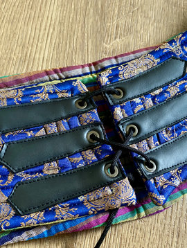 Tribal Korsett Gürtel, Textilgürtel blau