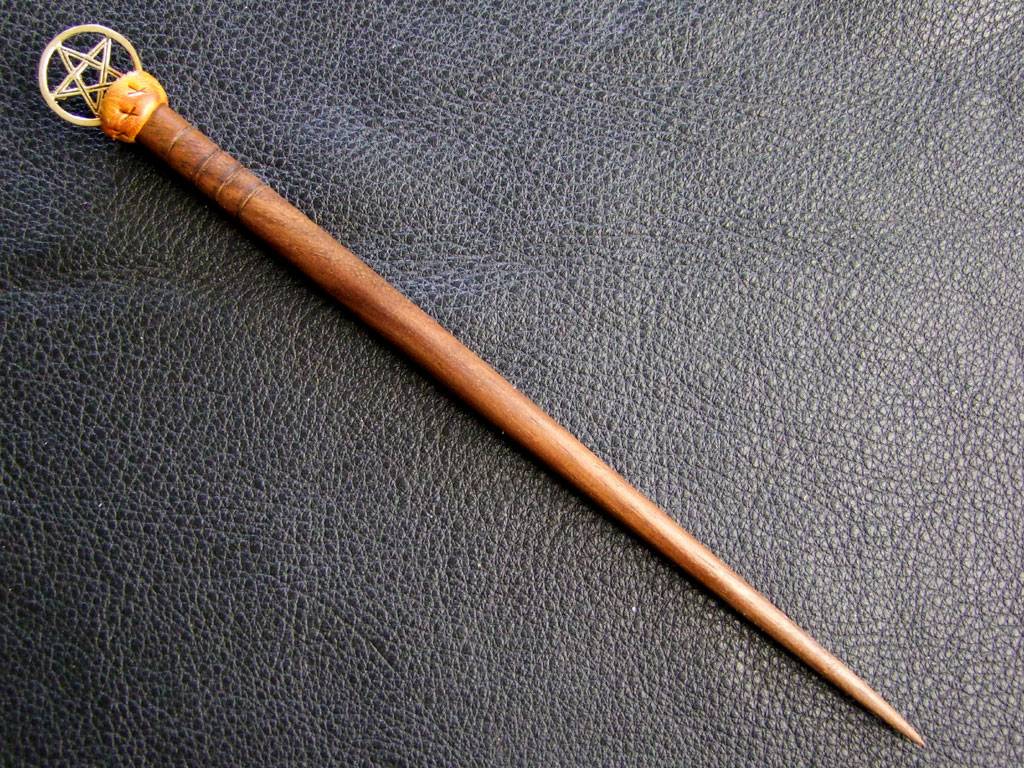 Hairpin, wood with brass