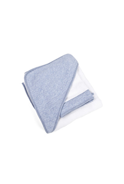 Hooded towel + washcloth Poetree Chevron Denim Blue Collection