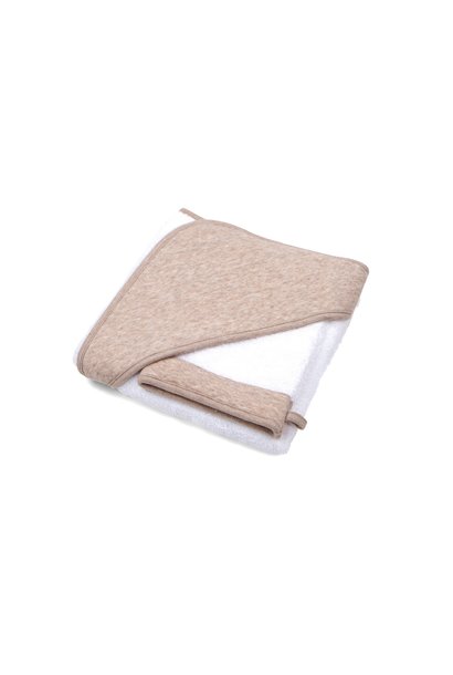 Hooded towel + washcloth Chevron Light Camel