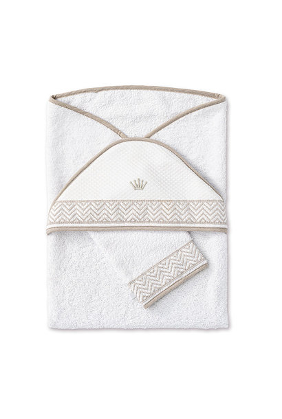 Hooded towel + washcloth Ethnic white