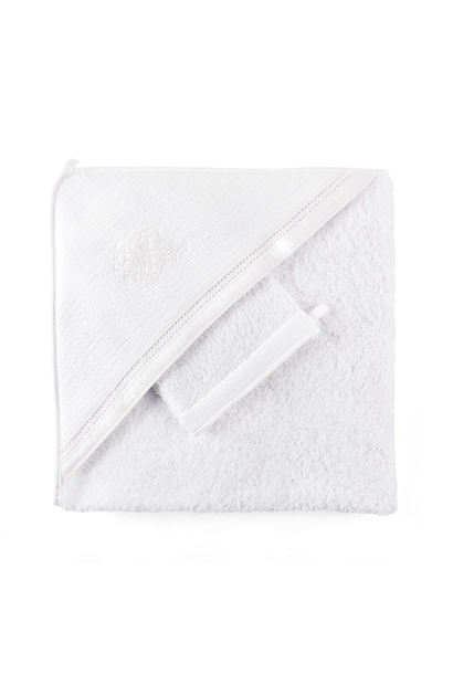 Hooded towel + washcloth Cotton white