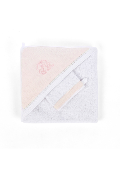 Hooded towel + washcloth Cotton pink
