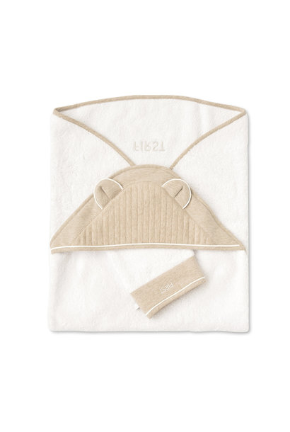 Hooded towel + washcloth Essentials beige