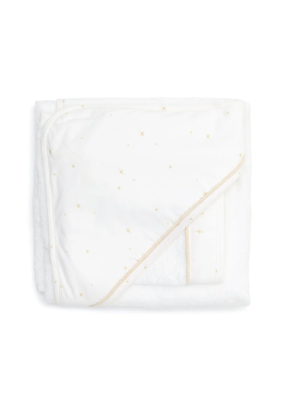 Hooded towel + washcloth Étoile Sand