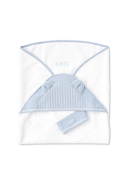 Hooded towel + washcloth Essentials azzuro blue