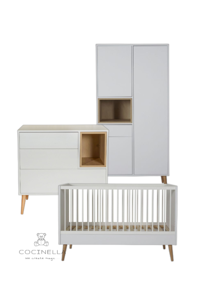 Lit 70x140cm + Commode + Armoire Cocoon Ice white