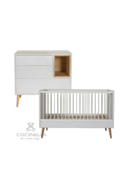 Lit 70x140cm + Commode Cocoon Ice white