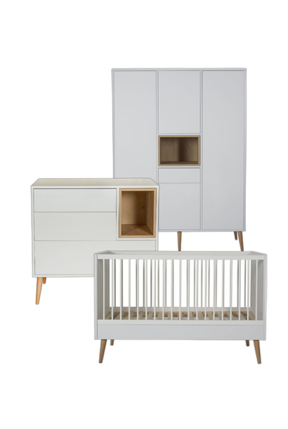 Bed 70x140cm + Chest of drawers + 3 door Closet Cocoon Ice white