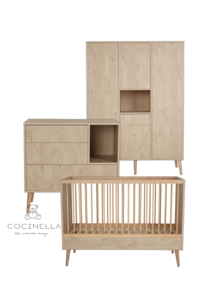 Bed 70x140cm + Chest of drawers + 3 doors closet Cocoon Natural oak