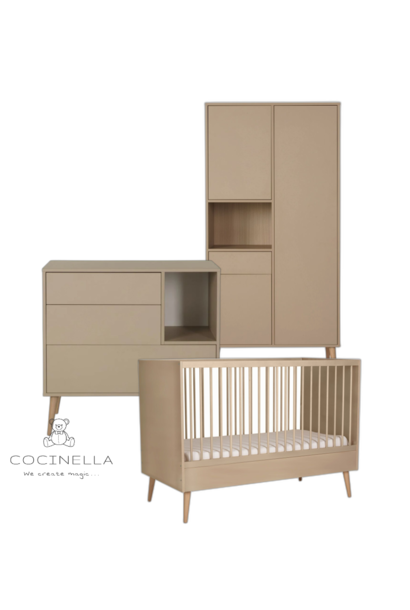 Bett 70x140cm + Kommode + Kleiderschrank Cocoon Latte