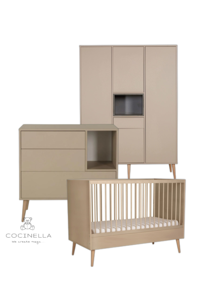 Bed 70x140cm + Chest of drawers + 3 doors closet Cocoon Latte
