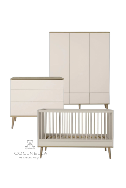 Lit 70x140cm + Commode + Armoire 3 porte  Flow clay