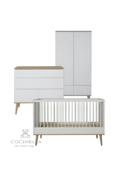 Bett 70x140cm + Kommode + Kleiderschrank Flow Weiß