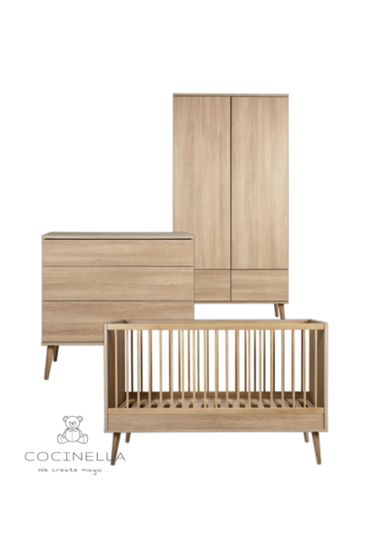 Bett 70x140cm + Kommode + Kleiderschrank Flow Honey ash