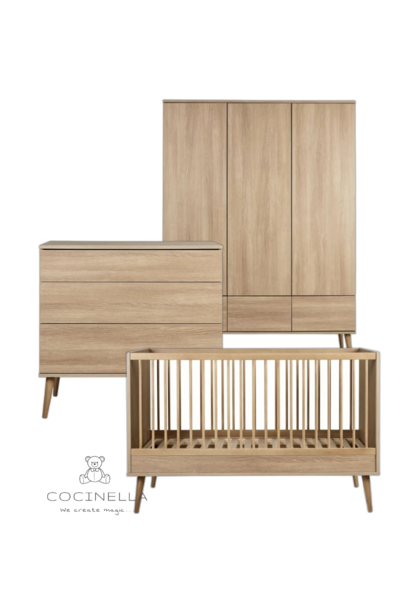 Bett 70x140cm + Kommode + 3-türiger Schrank Flow Honey ash