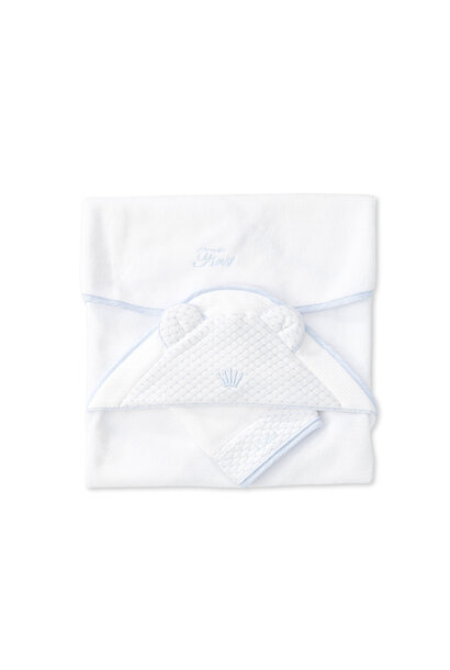 Hooded towel + washcloth Linen blue