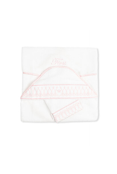 Badcape + washandje Linnen roze