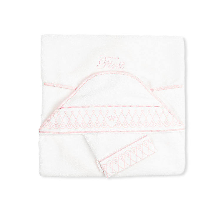 Badcape + washandje First Linnen roze-1
