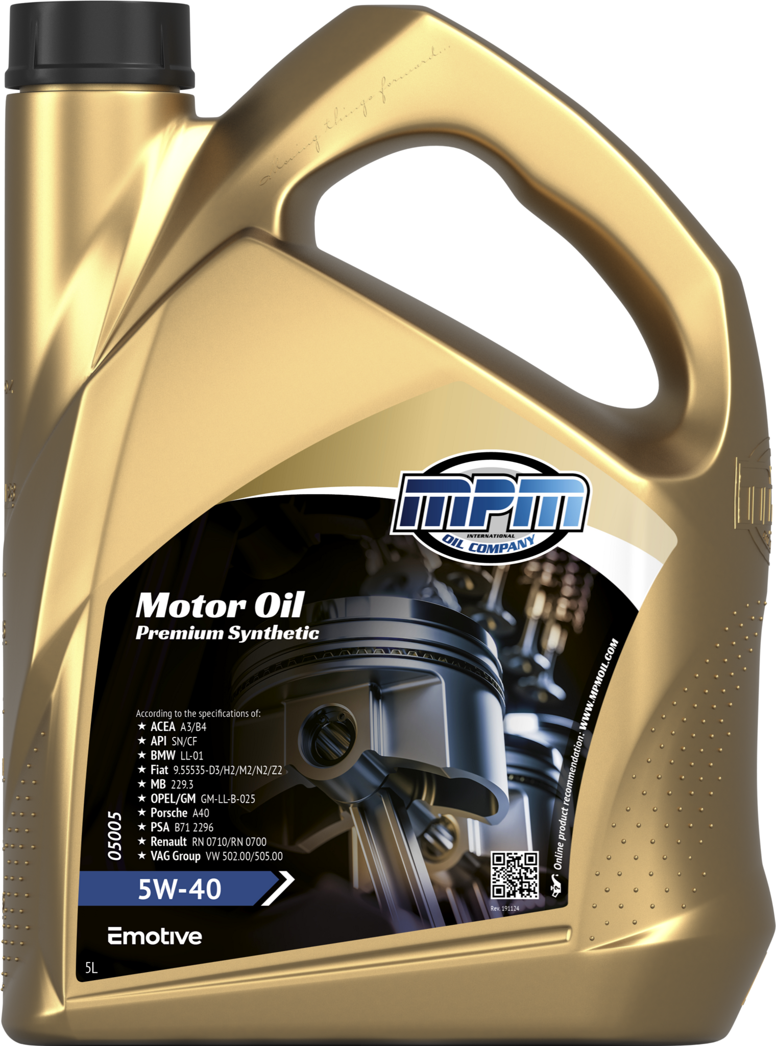 MPM Motorolie 5w40 Premium Synthetic | 5 Liter | 05005