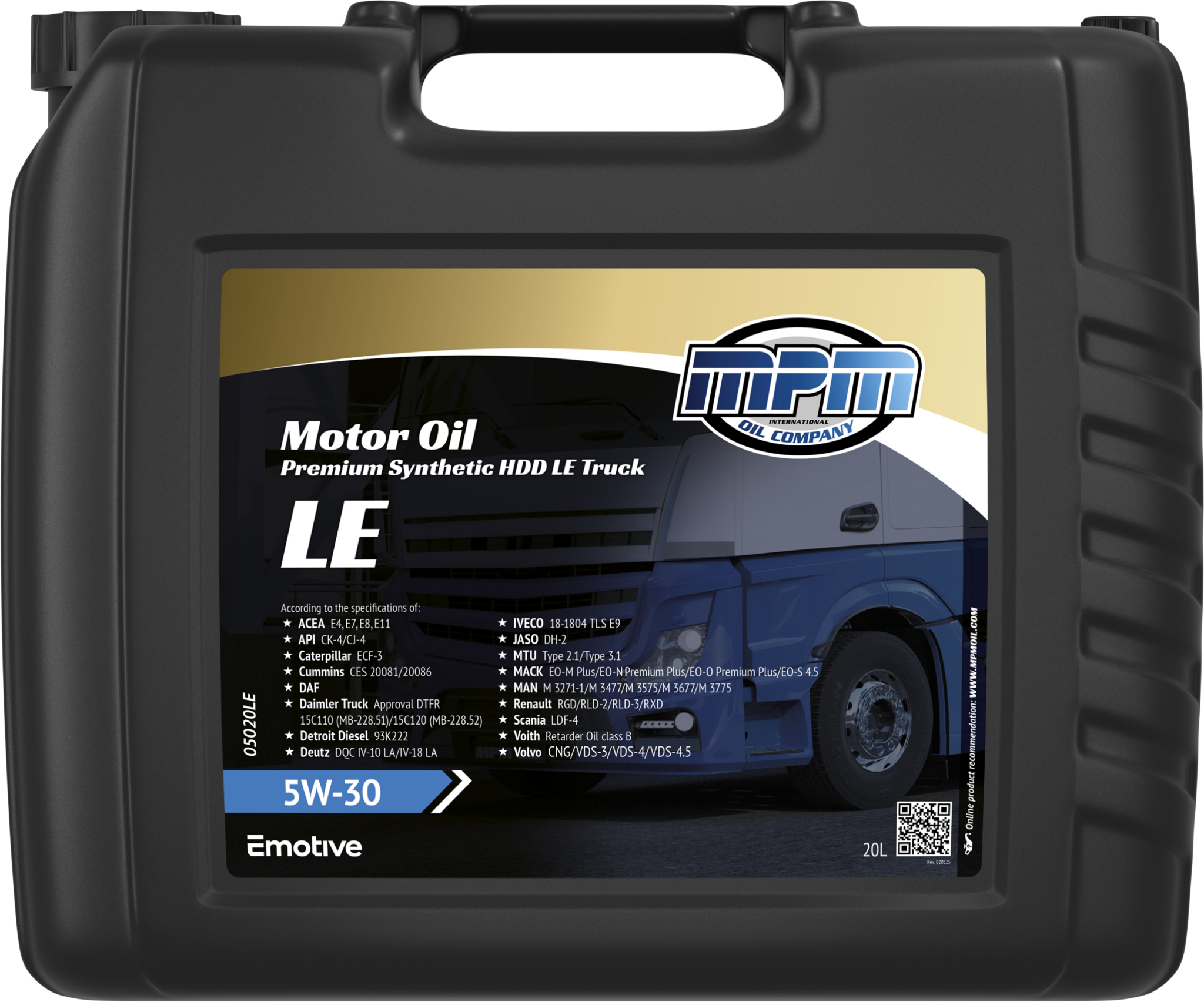 MPM Motorolie 5W30 Premium Synthetic Heavy Duty Diesel LE | 20 Liter | 05020LE