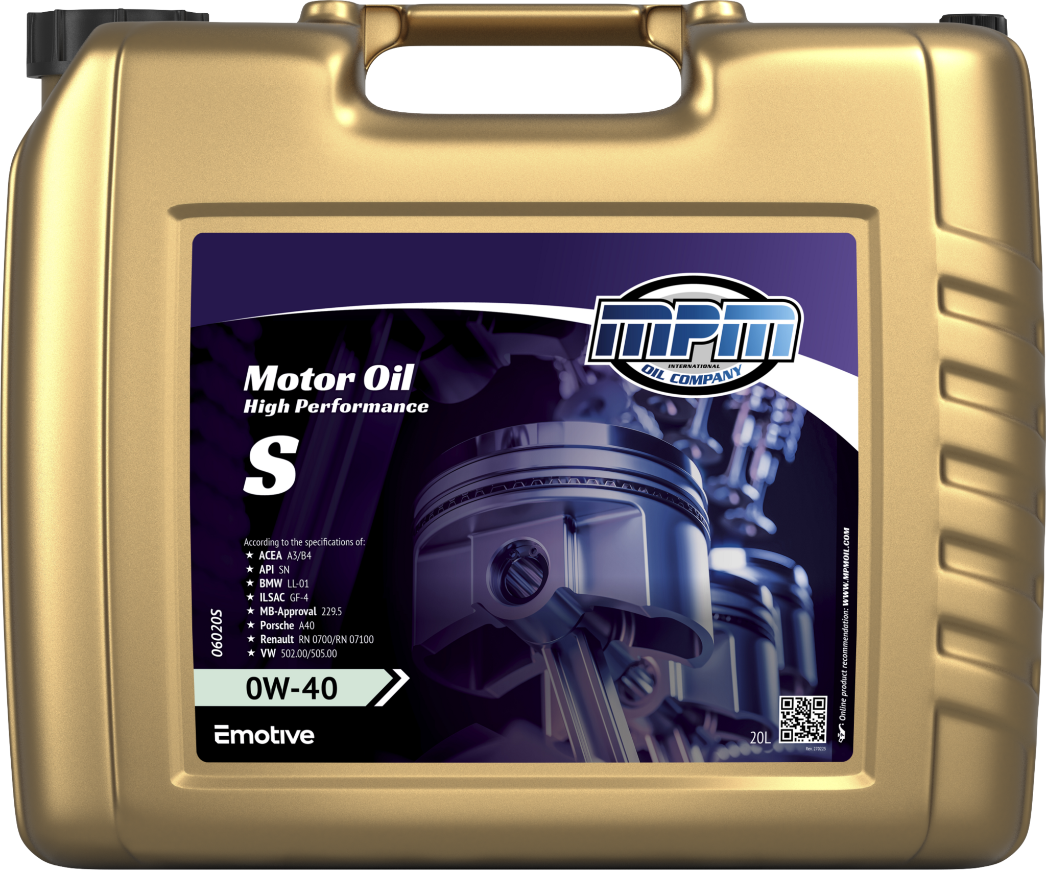 MPM Motorolie 0W40 High Performance Street | 20L | 06020S