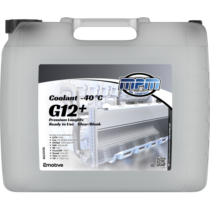 MPM COOLANT PREMIUM LONGLIFE -40°C G12+ READY TO USE CLEAR / BLANK 20 LITER  86020CBL
