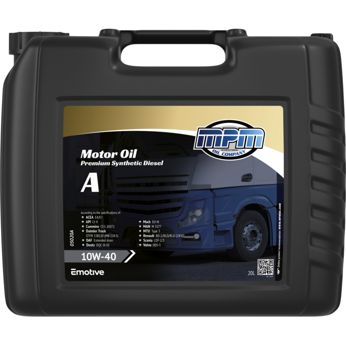 MPM Motorolie 10W40 Premium Synthetic Diesel | 20 Liter | 05020A