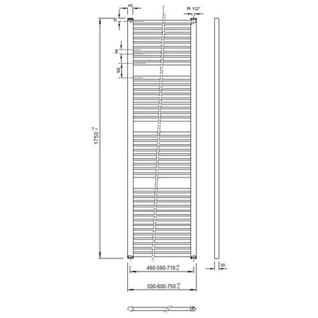 VeraLine Economy handdoekradiator 1750 hoog x 600 breed
