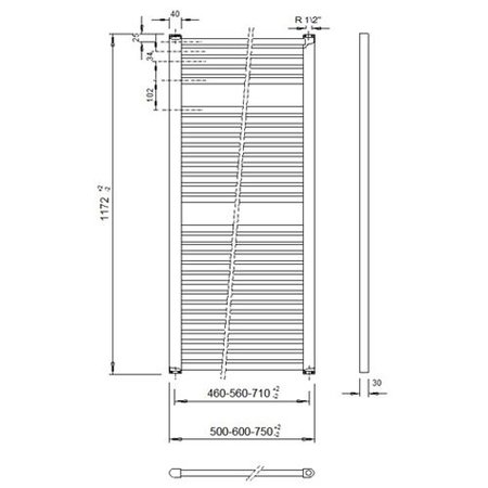 VeraLine Economy handdoekradiator 1172 hoog x 750 breed