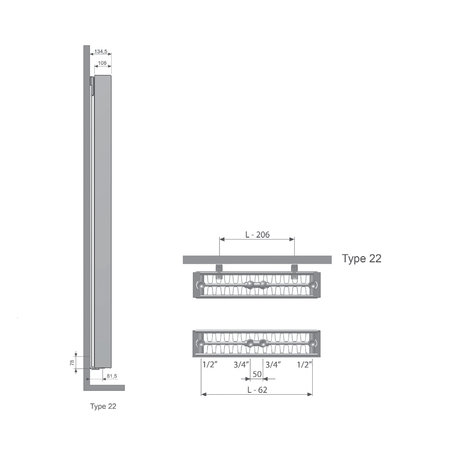 Thermrad Vertical Line Plateau 2000 hoog x 600 breed - type 22