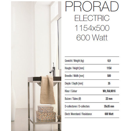 ProRad Electric 1154 hoog x 500 breed - wit