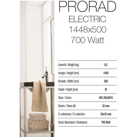 ProRad Electric 1448 hoog x 500 breed - wit