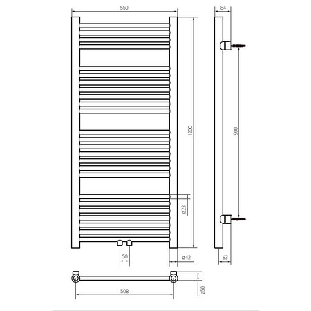 Thermrad Tone 1200 hoog x 550 breed - wit