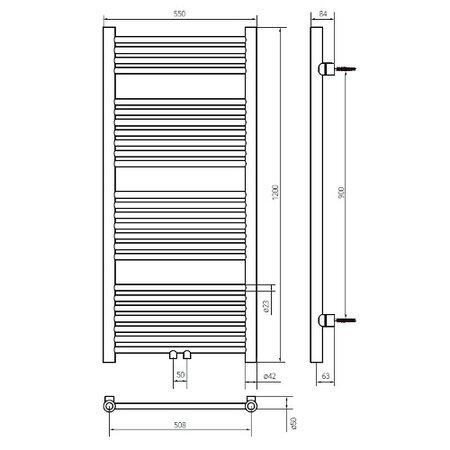 Thermrad Tone 1200 hoog x 550 breed - matzwart