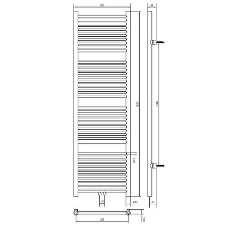 Thermrad Tone 1800 hoog x 550 breed - matzwart