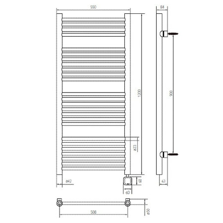 Thermrad Tone-E elektrisch 1200 hoog x 550 breed - wit