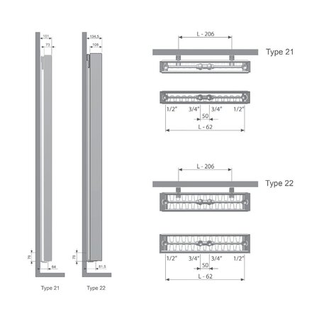 Brugman Verti M Piano 1800 hoog x 800 breed - type 21
