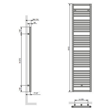 Vasco Bathline BK designradiator 1812 hoog x 600 breed - wit