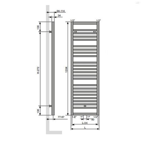 Vasco Bathline BK radiator 1284 hoog x 600 breed - antraciet